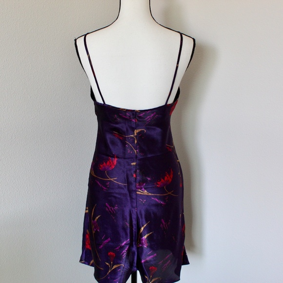 Vintage Deep Purple & Jewel-Toned Floral Print Lace Detail Chemise - Picture 5 of 6